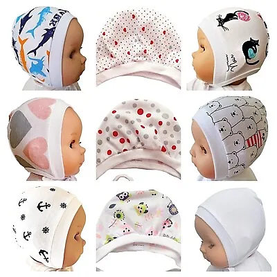 WHITE  Newborn To 12 Months  BABY GIRL BOY HATS BONNETS WITH TIES  100% COTTON • $4.32