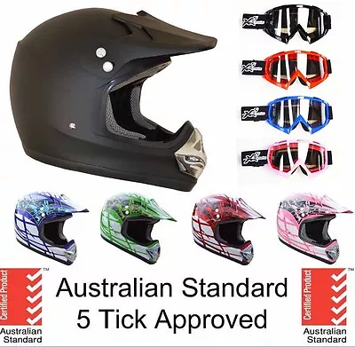 Helmet Adult Moto Motocross Dirt Bike Quad Atv Trail S M L Xl With Goggles • $63.19