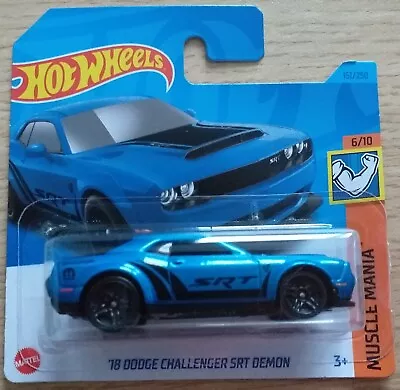 Hot Wheels 2023 '18 Dodge Challenger Srt Demon Blue Short Card. • £3.99