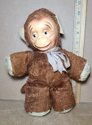 Vintage Anthropomorphic Rubber Face Brown/White Monkey Plush Stuffed Toy    (T7) • $20.69