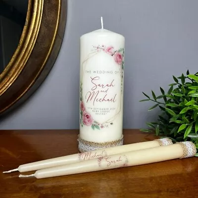 Personalised Vintage Rose Unity Candle Set • £26.99