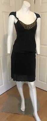 MAJE Designer Black Knee Length Dress Sequin Embellishment Size 1 Micro Modal • £9.99