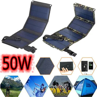 50W USB Solar Panel Kits Folding Power Bank Outdoor Camping Hiking Phone Charger • £16.62