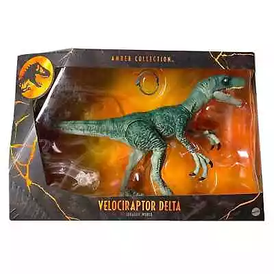 Jurassic World Amber Collection Velociraptor Delta Green Dinosaur Toy 6” Scale • $29.59