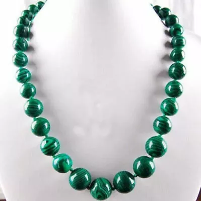 6-14mm Beautiful Genuine Green Malachite Round Gemstone Beaded Necklace 18  AAA • $4.49