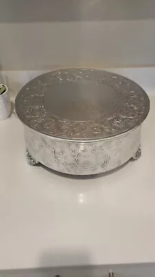 SILVER 13.75  Wide Round Floral Embossed Wedding Cake Stand Cupcake Display • $39.99