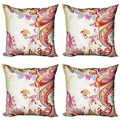 Colorful Pillow Cushion Set Of 4 Flower Bouquet Paisley • £22.99