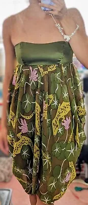 NWOT Mara Hoffman Mini Green Draped Strapless Lizard Silk Women Dress Small • $40.07