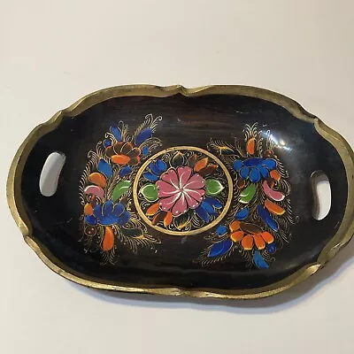 Vintage Mexican Batea Floral Hand Painted Carved Wood Folk Art Oval Serving Tray • $12