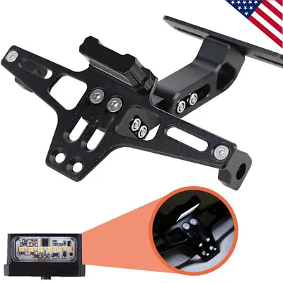 Motorcycle Black Tail Tidy License Plate Holder Fender Eliminator LED Light • $24.99