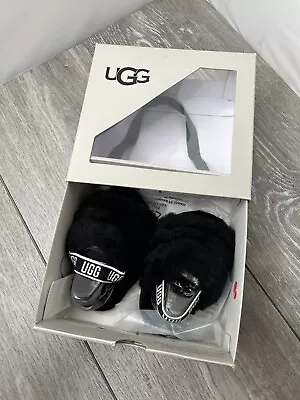 UGG Infant Fluff Yeah Slides Black Size Medium (04/05) 12-18 Months • $40.45