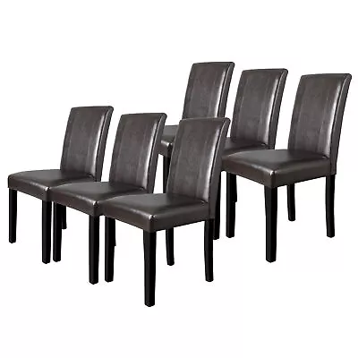 Set Of 6 Brown Leather Dining Room Kitchen Chairs Seating Backrest Furniture  • $194.58