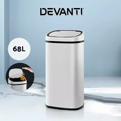 Devanti 68L Motion Sensor Bin Rubbish Automatic Trash Can Kitchen White • $82.95