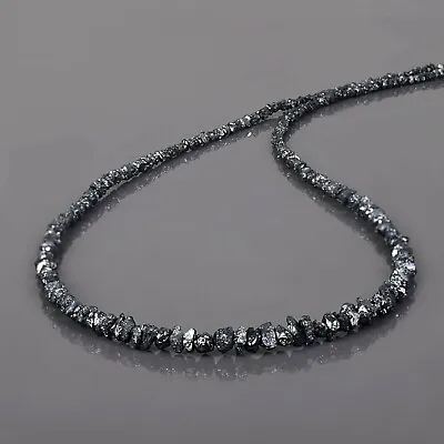 $55.55 • Buy Natural Rough Black Diamond Beads Nuggets 925 Silver Chain Women Necklace 18 