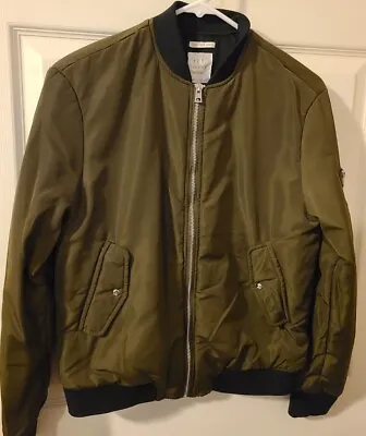 Zara TRF Bomber Jacket Olive Green Womens Small Full Zip Coat Army Military • $24.99