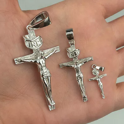 $24.64 • Buy Real Solid 925 Sterling Silver Mens Cross Jesus Piece Crucifix Pendant Necklace