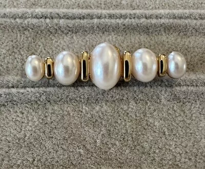 Vintage Napier Gold Tone Faux Pearl Bar Brooch  • $12.99