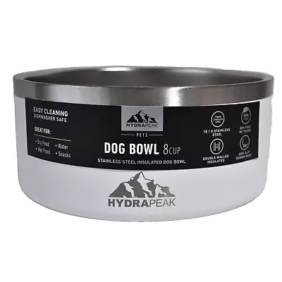 HYDRAPEAK Stainless Steel Insulated Large Dog Bowl 8 Cup WHITE NEW • $28.99