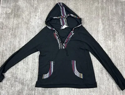 Skonhet Hoodie Womens Large Black Longsleeve Boho Southwestern Trim Sweater • $12.99