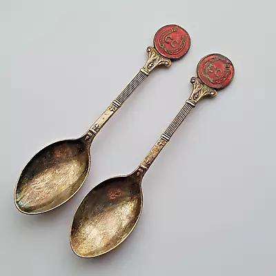 2 X Vintage Enamel Caravan Club Souvenir Tea Spoons - Camping Holidays Touring • £14.43