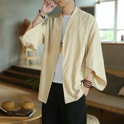 £30.29 • Buy Men Kimono Cardigan Japanese Jacket Coat Yukata Retro Haori Loose Outwear