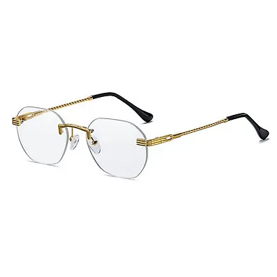 Men's Vintage Gold Frame Rimless Hip Hop Luxury Round Clear Lens Glasses • $14.99