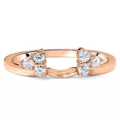 1/4ct Diamond Guard Ring Enhancer Wedding Band Ring Solid 14K Rose Gold • £292.57