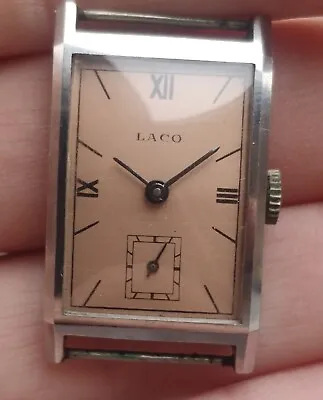 $345 • Buy Vintage Men's German Laco Tank Rectangular Case Watch Salmon Dial