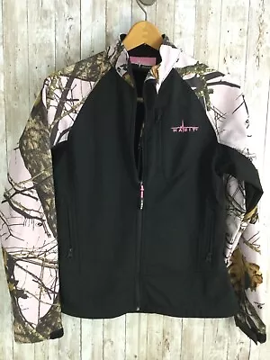 MOSSY OAK Womens Black Pink Camo Camouflage Habit ZIP Up Jacket Size Small • $14.99