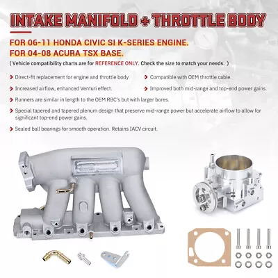 For K20 K20Z3 K24A2 K24 RBC Intake Manifold + 70mm Throttle Body K-Series K Swap • $178.90