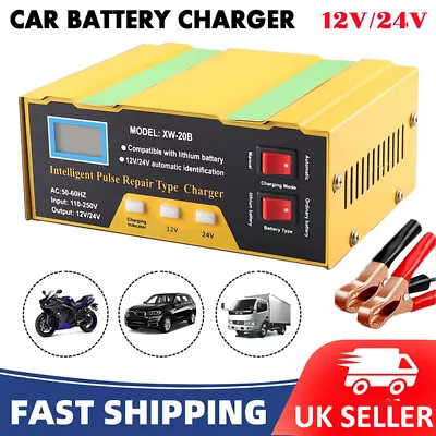 Heavy Duty 12V 24V 10A Van Bus Car Battery Charger Smart Automatic Pulse Repair • £19.34