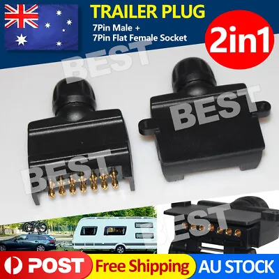 7 Pin Flat Trailer Plug Male Female Socket Set Caravan Boat Adaptor Connector OZ • $12.85