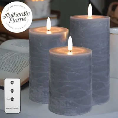 Authentic Flame Grey LED Real Wax Remote Control Flickering Battery Candles • £11.99