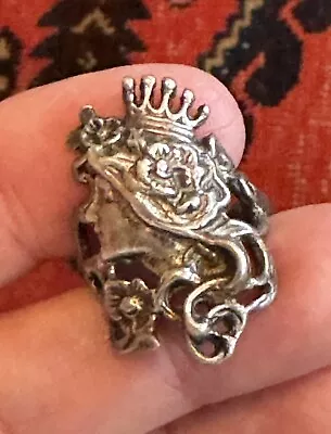 Big Vintage Sterling Silver Art Nouveau Sculpted Profile Lady Face W Crown Ring • $39.99