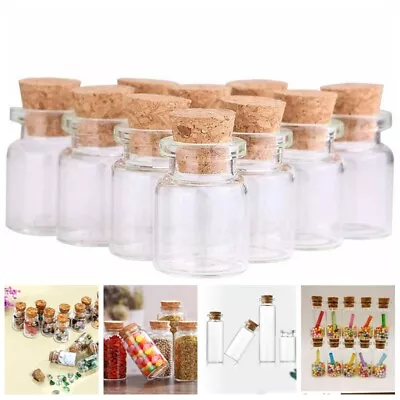 £2.99 • Buy Mini Empty Glass Bottles Clear Wishing Bottles Pendant Vials Jars + Cork Stopper