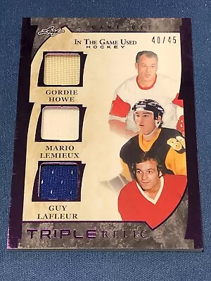 22/23 In The Game Used G Howe M Lemieux G Lafleur  Triple Relic /45 • $49.99