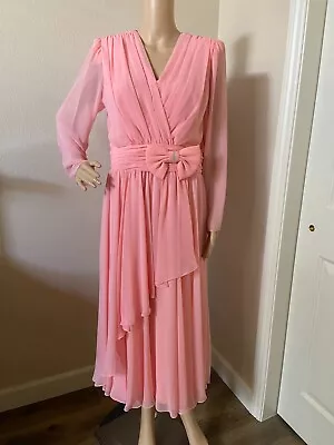 Vintage  Miss Elliette Pink Faux Wrap Sheer Overlay Dress 12 • $47