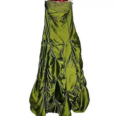 Flirt By Maggie Sottero Green Taffeta Ball Gown Strapless Ruched Rhinestone 18 • $99.99