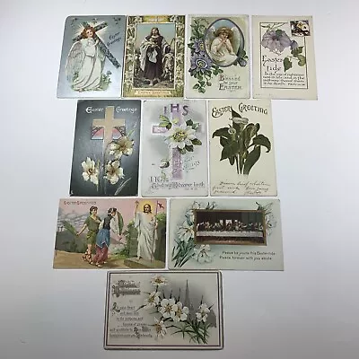 Lot Of 10 Vintage EASTER Postcards Angels Flowers Crosses Embossed Lot #574 • $10