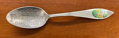 Michigan City Indiana Enamel & Sterling Silver 22.1g Souvenir Spoon • $24.99