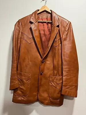 Vintage 90s Y2K Brown Leather Western Blazer H BAR C • $99