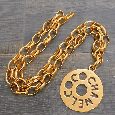 CHANEL Gold Plated CC Coco Round Vintage Chain Necklace Pendant #503c Rise-on • £577.66