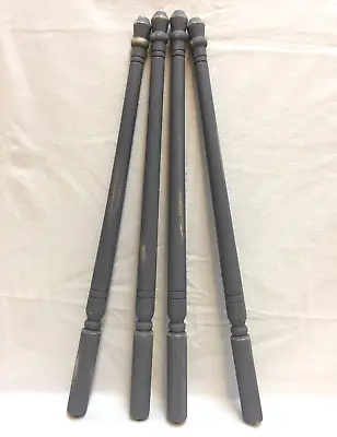 Table Legs Turned Wood 27  Blue Gray Stained Painted Weathered Vintage Lot Of 4 • $24.99