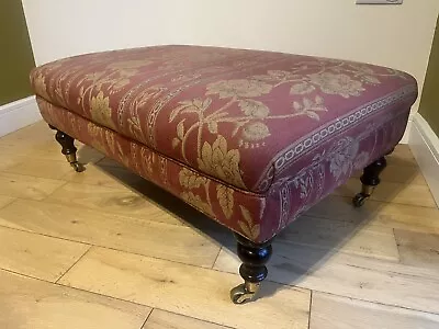 Vintage Red Fabric Ottoman Footstool Upholstered In Tapestry With Brass Castors • £179.99