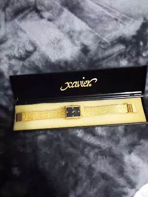 Vintage XAVIER Men’s Quartz Watch Gold Filled Black Dial Diamond Accent • $19.99