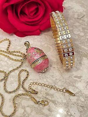 Imperial Faberge Egg Necklace Faberge Jewelry Gold Bracelet SET Style Birthday • $99