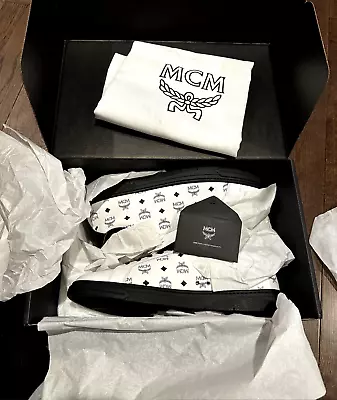 Mens MCM Logo Printed Low-Top Sneakers - White/Black Sz 44/11 - New - Never Worn • $324.99