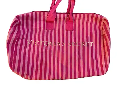 Victoria's Secret Pink Striped Canvas Tote Beach Duffle Bag  21  X 9  X 13  • $19.95