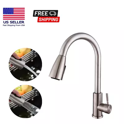 Commercial Kitchen Sink Faucet Pull Out Sprayer Mixer Tap Brushed Nickel • $29.19