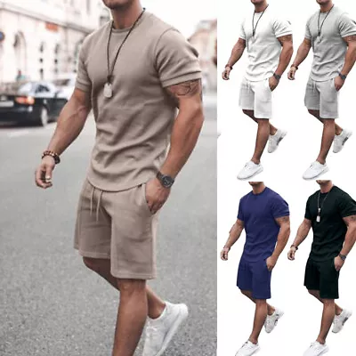 Mens Summer Sports Set Fashion Short SleeveT-Shirt Casual ShortsOpens Tracksuit • £15.59